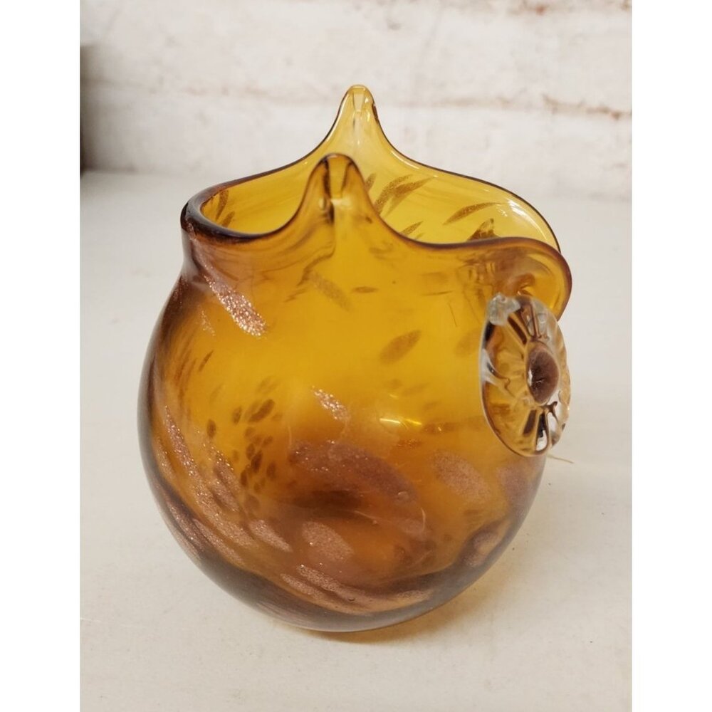 Pier 1 Art Glass 6.5" Amber Owl Vase Veyye Aytisanal Collection - Picture 2 of 8